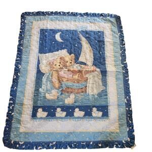 Vintage Hand Made "Smooth Sailing" reversible Crib Quilt